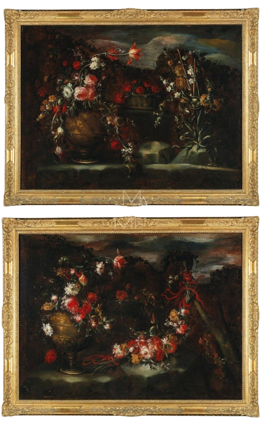 Pair of floral still life paintings by Elisabetta Marchioni | Baroque art
