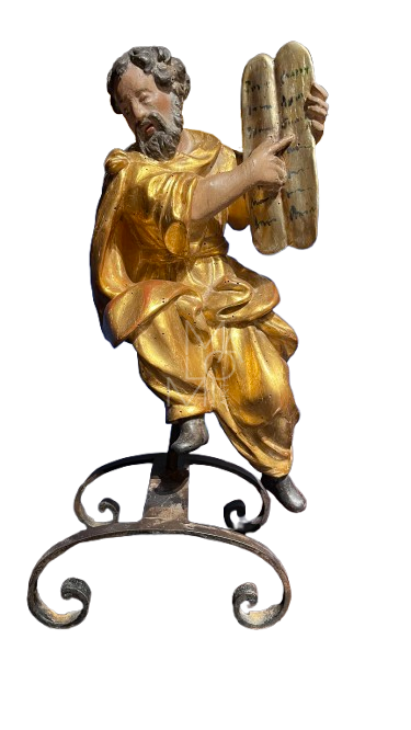 Gilt and Polychrome Wooden Statuette of  Venetian Mosè School of a 16th-Century