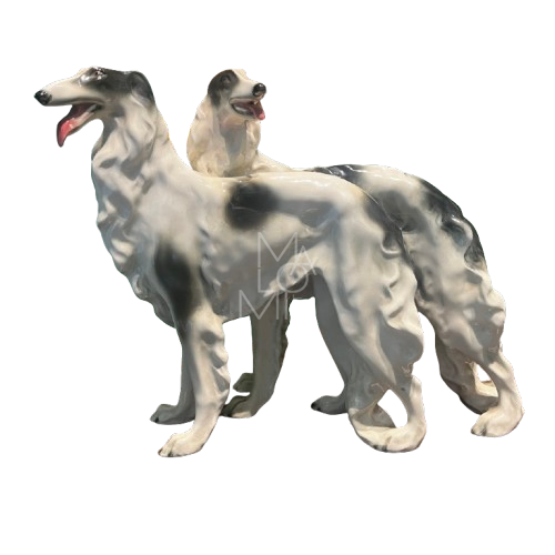 Two Zaccagnini ceramic Russian borzoi greyhounds from 1947: mid-century Florentine art sculpture