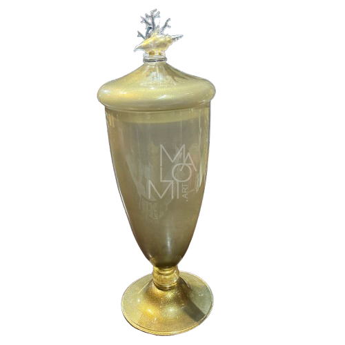 Monumental Murano glass lidded urn with marine finial: attribution to Seguso Vetri d’Arte for Lorin Marsh, New York, 1980s
