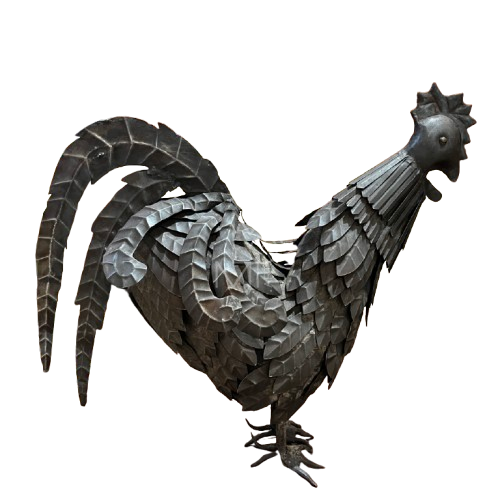 Gallo in ferro battuto anni 60: scultura brutalista bresciana d'epoca