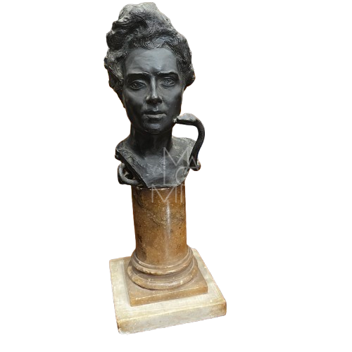 Eva e il serpente di Isidore De Rudder: scultura simbolista in bronzo e alabastro