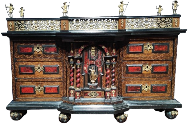 Monetiere in tartaruga, palissandro e bronzo epoca Seicento