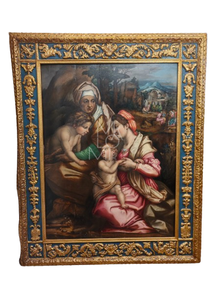 Majestic Renaissance Panel: Holy Family with St. John the Baptist – Workshop of Andrea del Sarto (16th C.) – 149x113 cm – XRF Analysis Certified